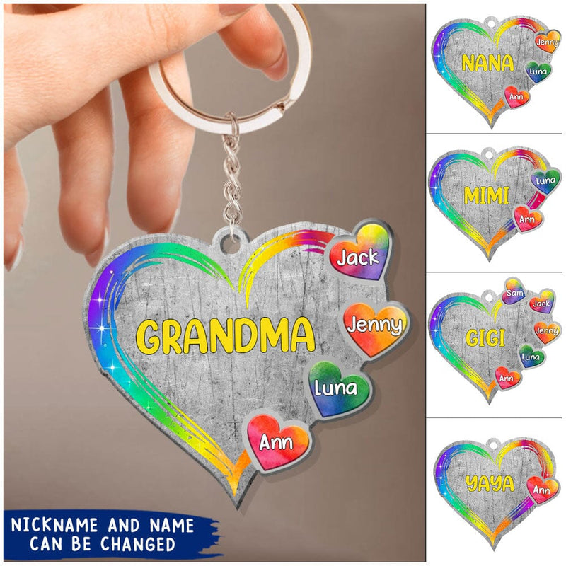 Grandma, Nana, Mimi Heart Love Grandkis Metal Pattern Personalized Acrylic Keychain KO0305