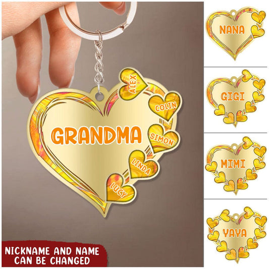 Golden Grandma- Mom Loves Sweet Heart Kids, Personalized Acrylic Keychain KO0319