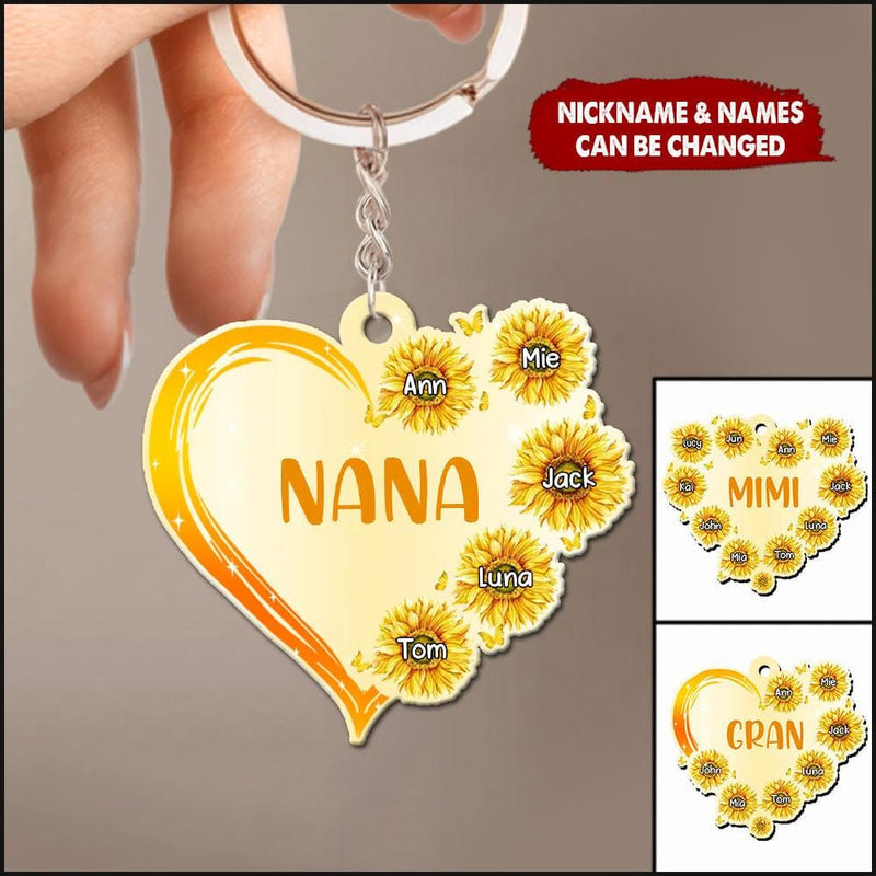 Customized Sunflowers Heart Mom, Nana, Grandma Acrylic Keychain KO0310