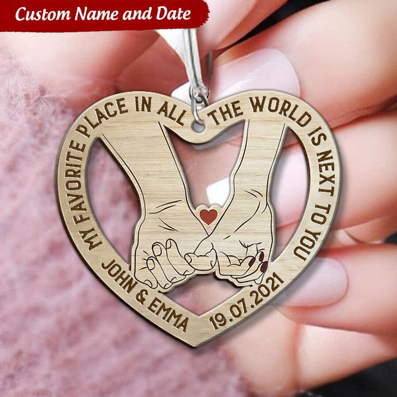 Favorite Place In All The World Is Next To You Couple Personalized Wooden Keychain KO0121