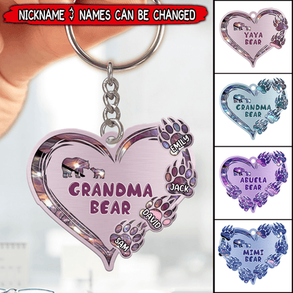 Sparkling Grandma- Mom Bear Heart Kids Personalized Acrylic Keychain, Gift for Grandma Valentine KO0327