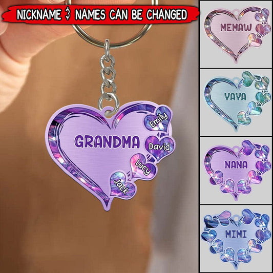 Grandma- Mom Heart Kids, Multi Colors Personalized Acrylic Keychain, Valentine Grandma Gift KO0322