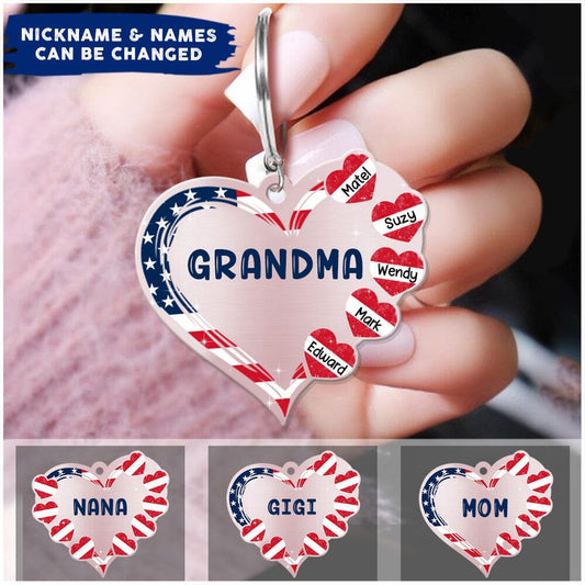 Grandma Mom Heart 4th Of July, Custom Gift Heart Acrylic Keychain KO0320