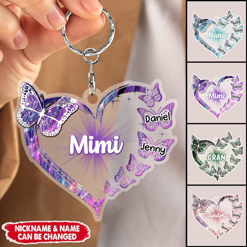 Grandma, Nana, Mimi Heart Butterfly Personalized Acrylic Keychain KO0272