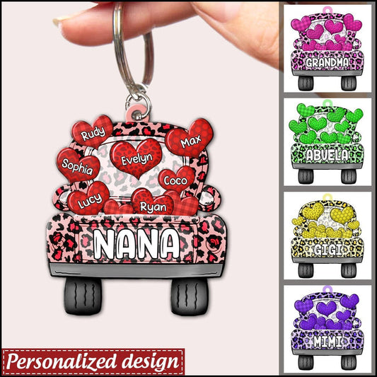 Truck Loading Heart Personalized Grandma Nana Mom Color Leopard Personalized Acrylic Keychain KO0302