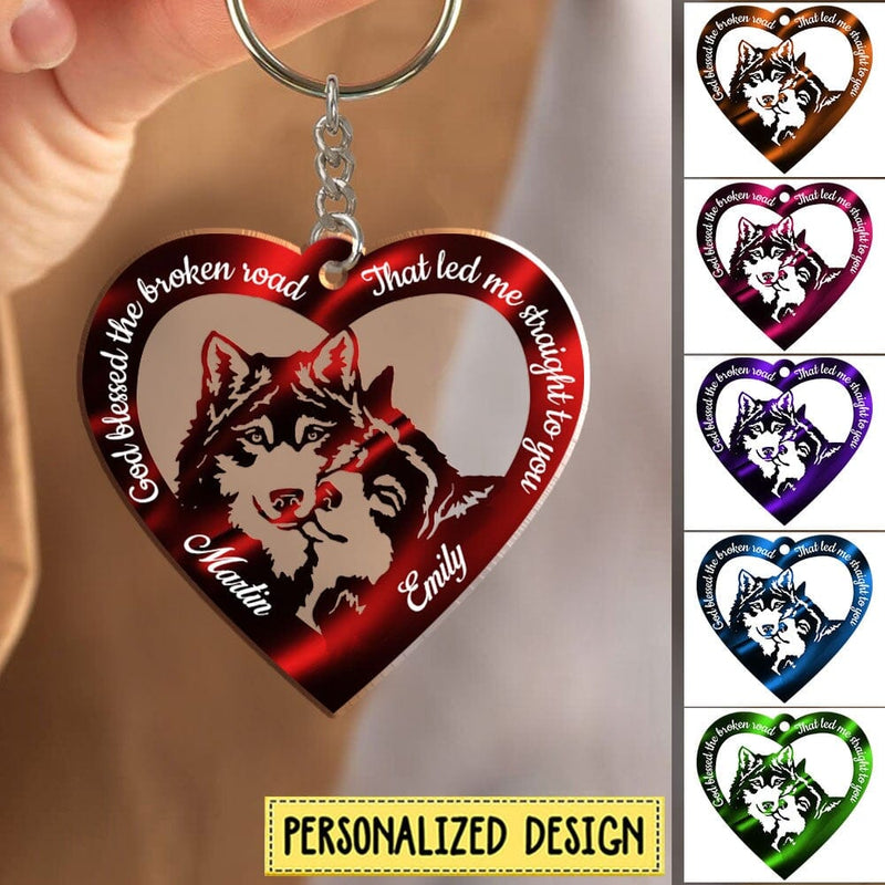 Hologram Heart Couple Wolf Custom Acrylic Keychain, Personalized Valentine's Day Gift for Him for Her KO0088