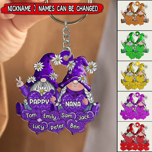 Colorful Grandpa- Grandma Gnome Loves Sweet Heart Kids, Personalized Acrylic Keychain KO0299