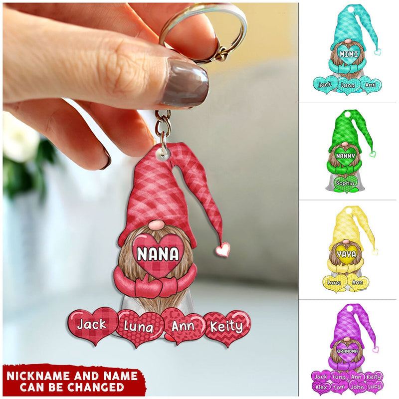 Nana, Mimi, Grandma Gnome Heart Love Grandkids Personalized Acrylic Keychain KO0294