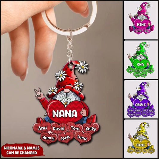 Colorful Grandma Mom Gnome Love Sweet Heart Keychain Custom Keychain For Mother Grandma Keychain KO0199