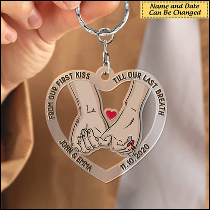 From Our First Kiss Till Our Last Breath Pinky Promise Gift For Couples Personalized Acrylic Keychain KO0086