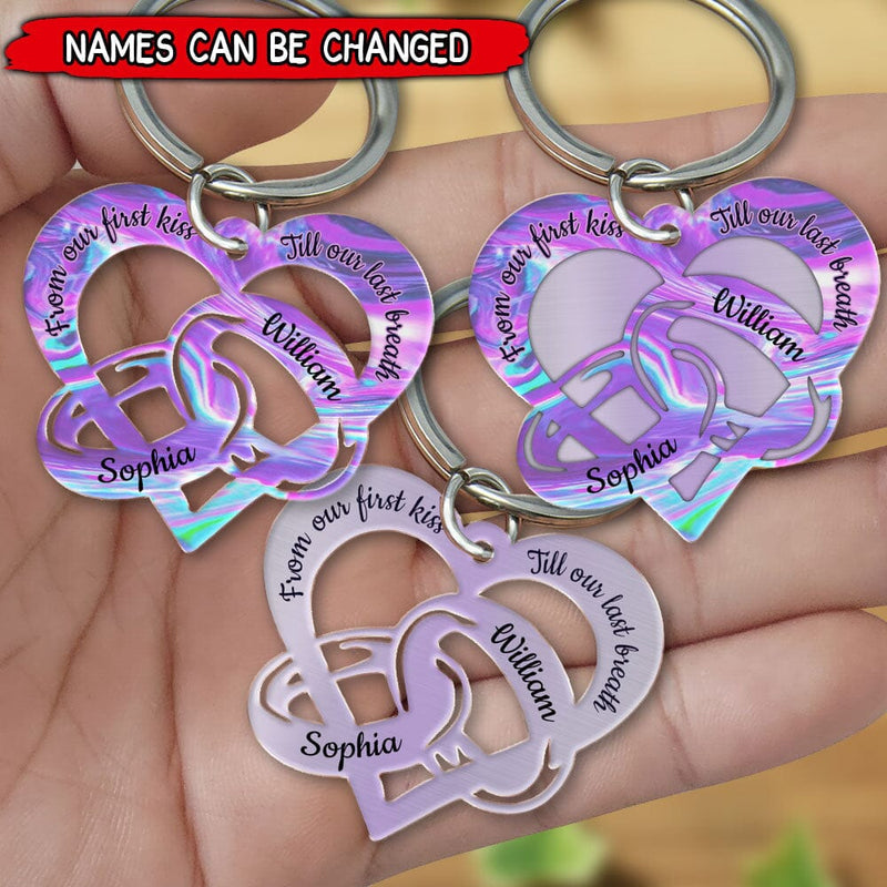 From Our First Kiss Till Our Last Breath Couple Rings Personalized Hologram Couple Keychain, Valentine's Day Gift KO0116