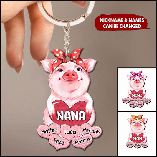 Cute Chubby Pink Pig Grandma- Mom Love Sweet Heart Kids Personalized Acrylic Keychain KO0316