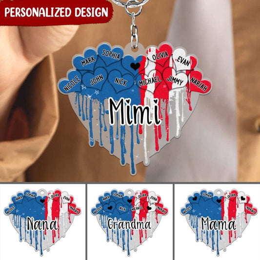 4th Of July, Mimi- Mom's Melting Heart With Sweet Kids Personalized Acrylic Keychain KO0309