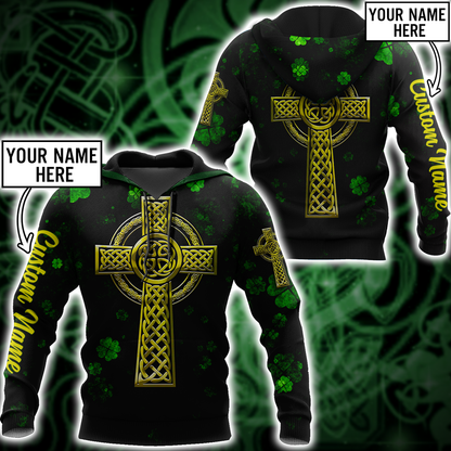 Customized 3D All Over Print Saint Patrick's Day Shirt, St. Patrick's Day Shirt, Shamrock Celtic Cross Shirt PO0309