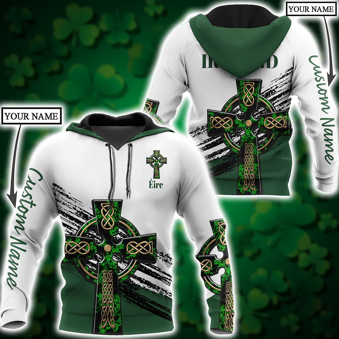 Cool Irish St. Patrick's Day Celtic Cross Shirt For Men and Women Custom Name, St. Patrick's Day 3D Hoodie Shirt PO0310