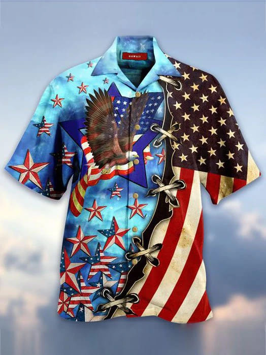 Men's 4th of July Men's Short Sleeve Patriotic Hawaiian Shirt, Independence Day hawaiian shirt HO1324