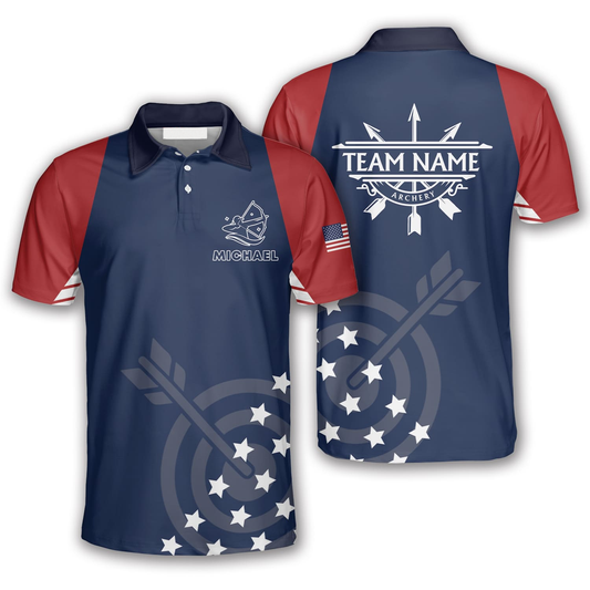 American Flag Patriotic Star Pattern Custom Archery Shirts for Men, Uniform Shirt Archery Team AO0017