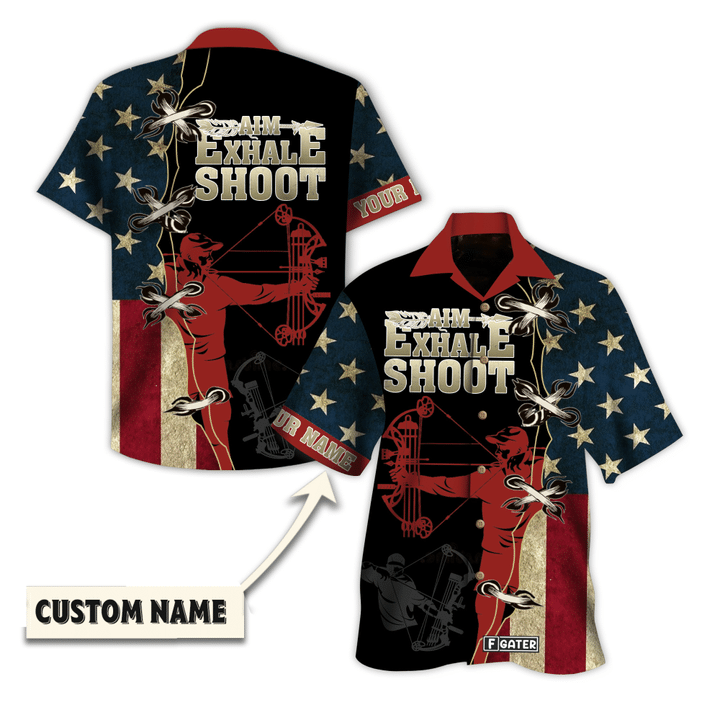 Lasfours American Archery Aim Exhale Shoot Hawaiian Custom Name Hawaiian Shirt AA0136