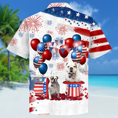 American Bulldog Independence Day Hawaiian Shirt, Dog Hawaii Beach Shirt Short Sleeve For 4Th Of July HO3897