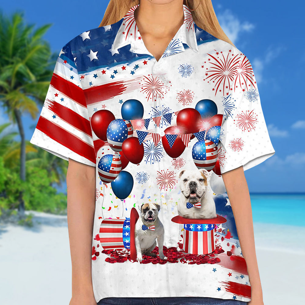 American Bulldog Independence Day Hawaiian Shirt, Dog Hawaii Beach Shirt Short Sleeve For 4Th Of July HO3897