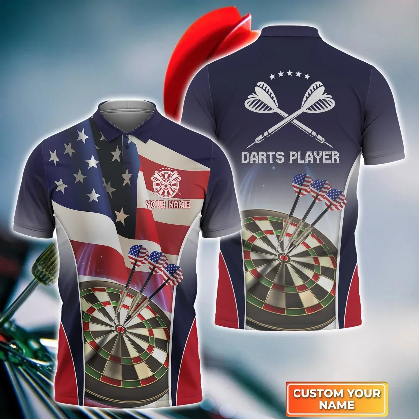 American Darts Player Polo 3D Shirt For Darts Player, Dart Shirt, Sports Shirt, Dart Team Shirts DMO0090