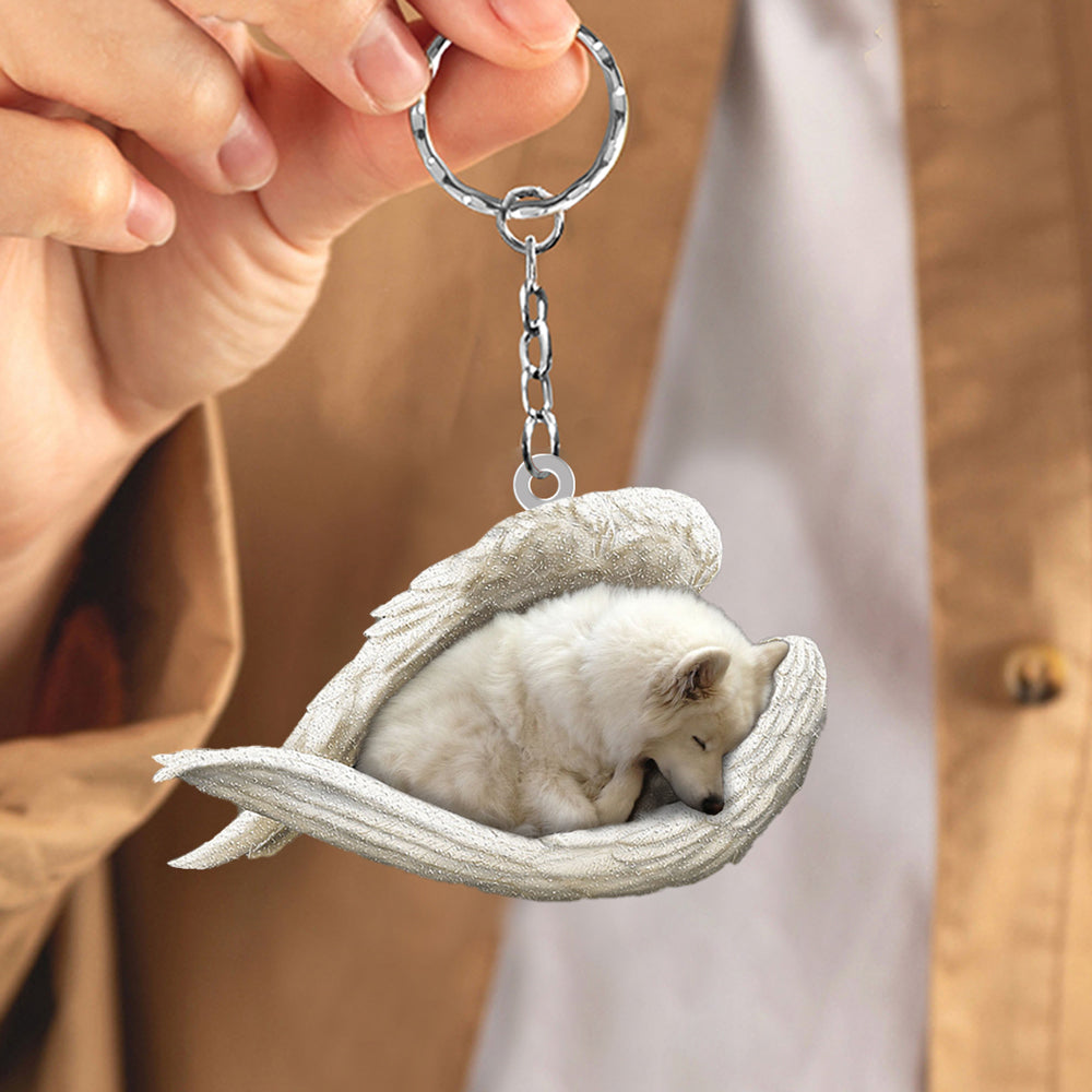 American Eskimo Sleeping Angel Acrylic Keychain Dog Sleeping keychain KO0241