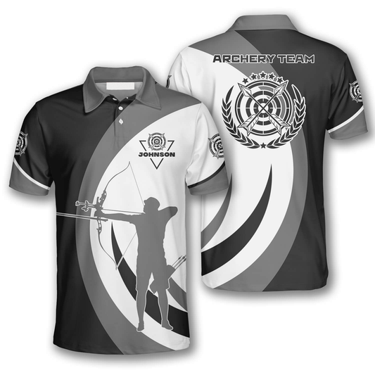 Silhouette Grey Black Custom Archery Shirts for Men, Idea Shirt For Archery, Archery Polo Shirt AO0057