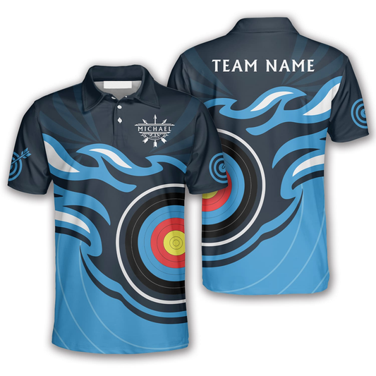 Archery Target Blue Flame Custom Archery Polo Shirts for Men, Perfect Gift for Archery AO0045