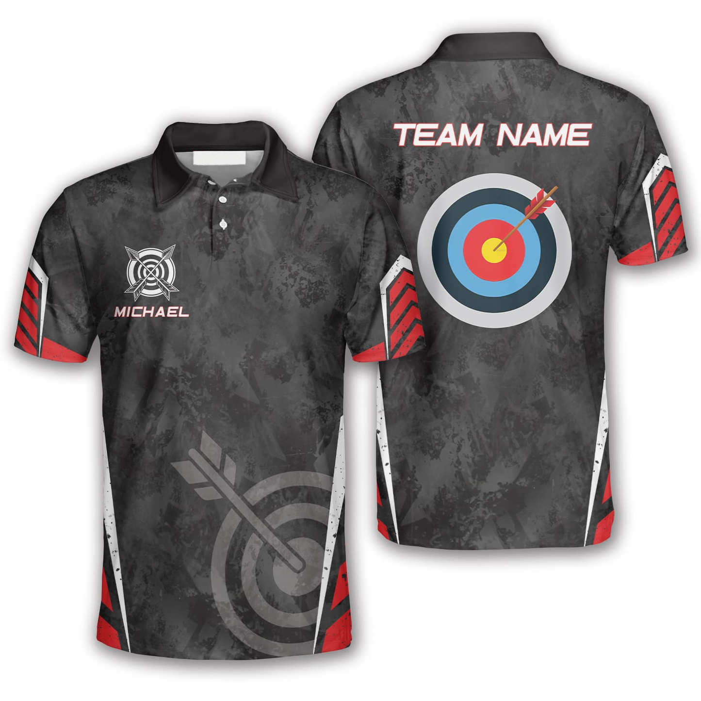 Archery Target Red Black Grunge Style Custom Archery Polo Shirts for Men AO0047