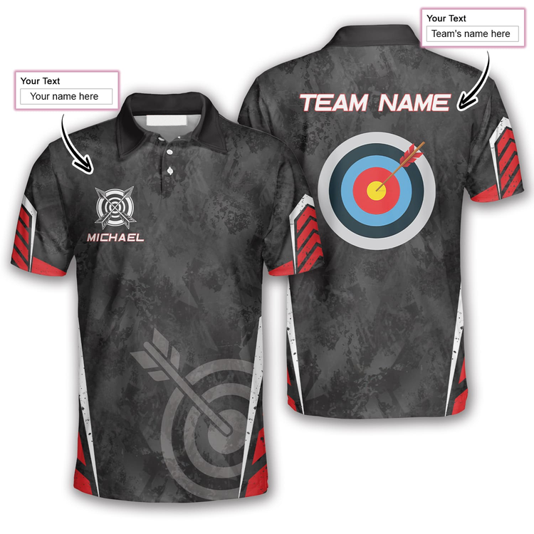 Lasfours Archery Target Red Black Grunge Style Personalized Name Shirt AA0084