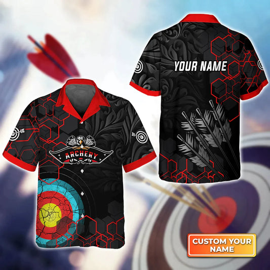 Lasfours Archery Target Sign Black Pattern Personalized Name 3D Hawaiian Shirt AA0133