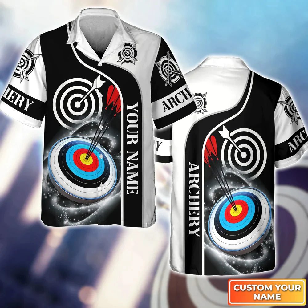 Lasfours Archery Targets Black White Personalized Name 3D Hawaiian Shirt Gift For Archer AA0125