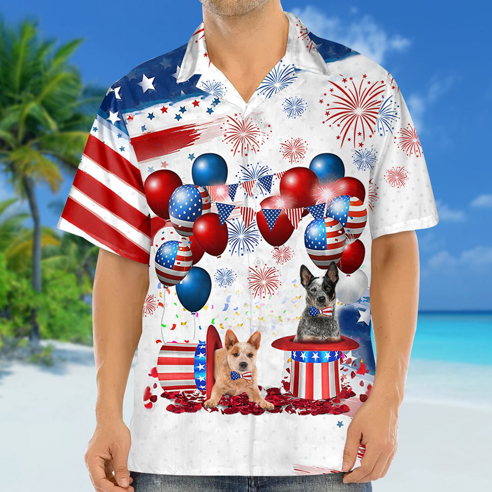 Australian Cattle Independence Day Hawaiian Shirt, Dog Hawaii Beach Shirt Short Sleeve For 4Th Of July HO3898