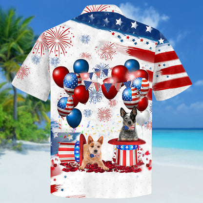 Australian Cattle Independence Day Hawaiian Shirt, Dog Hawaii Beach Shirt Short Sleeve For 4Th Of July HO3898