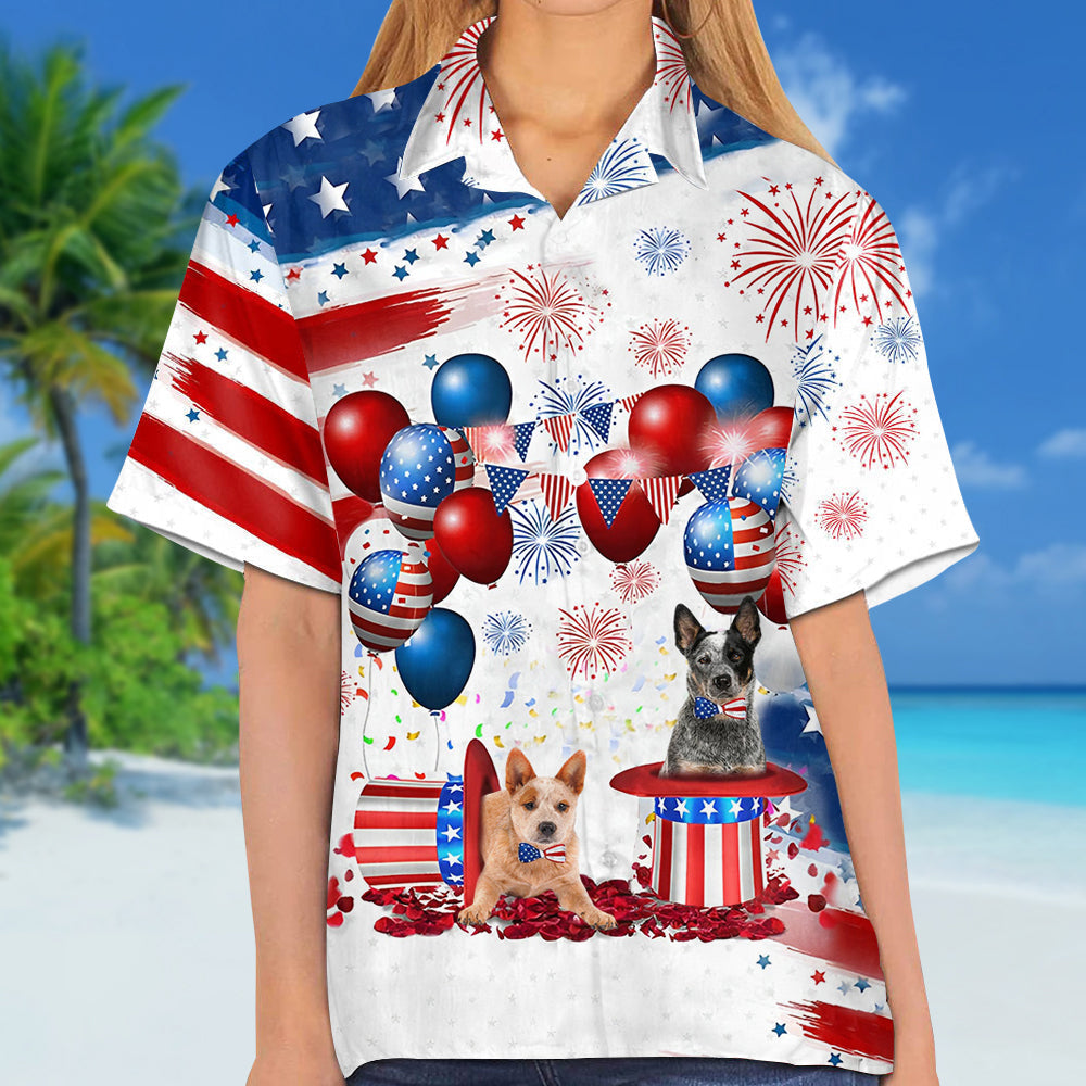 Australian Cattle Independence Day Hawaiian Shirt, Dog Hawaii Beach Shirt Short Sleeve For 4Th Of July HO3898