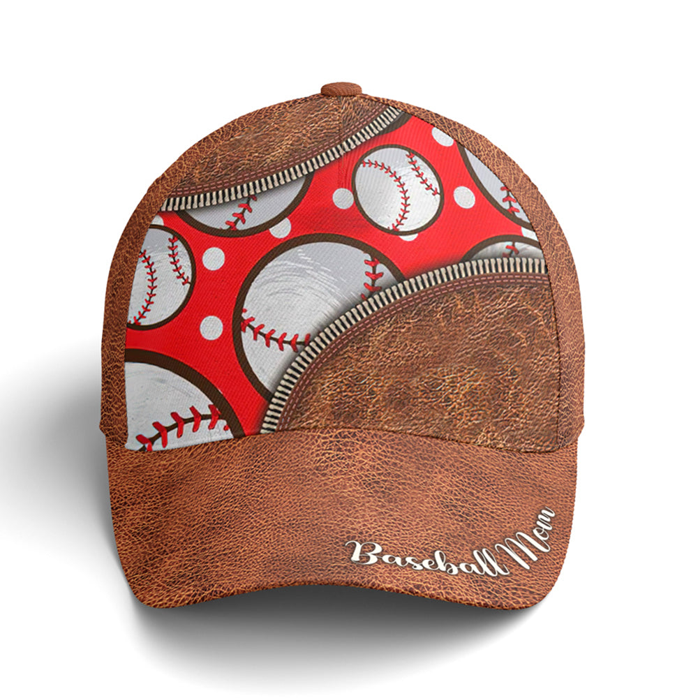 Baseball Mom Red Leather Style Baseball Cap Lasfour CO0936