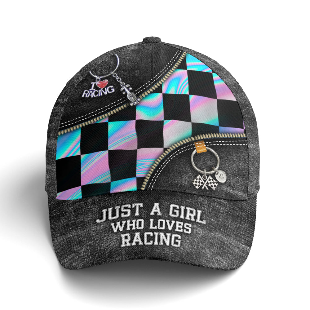 Just A Girl Who Loves Racing Black Jean Style Baseball Cap Lasfour CO0818