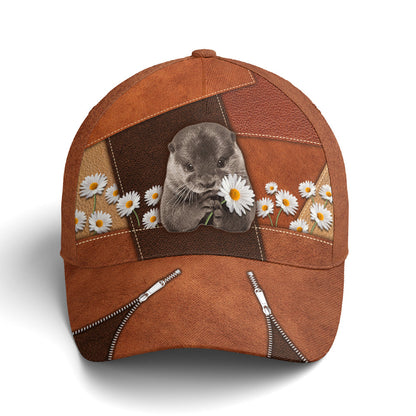 Otter Daisy Flowers Leather Style Baseball Cap Lasfour CO0824