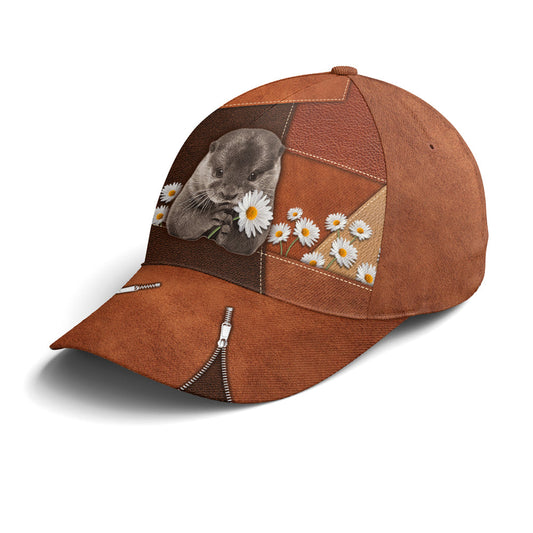 Otter Daisy Flowers Leather Style Baseball Cap Lasfour CO0824