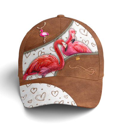 Couple Flamingo Heart Pattern Leather Style Baseball Cap Lasfour CO0796