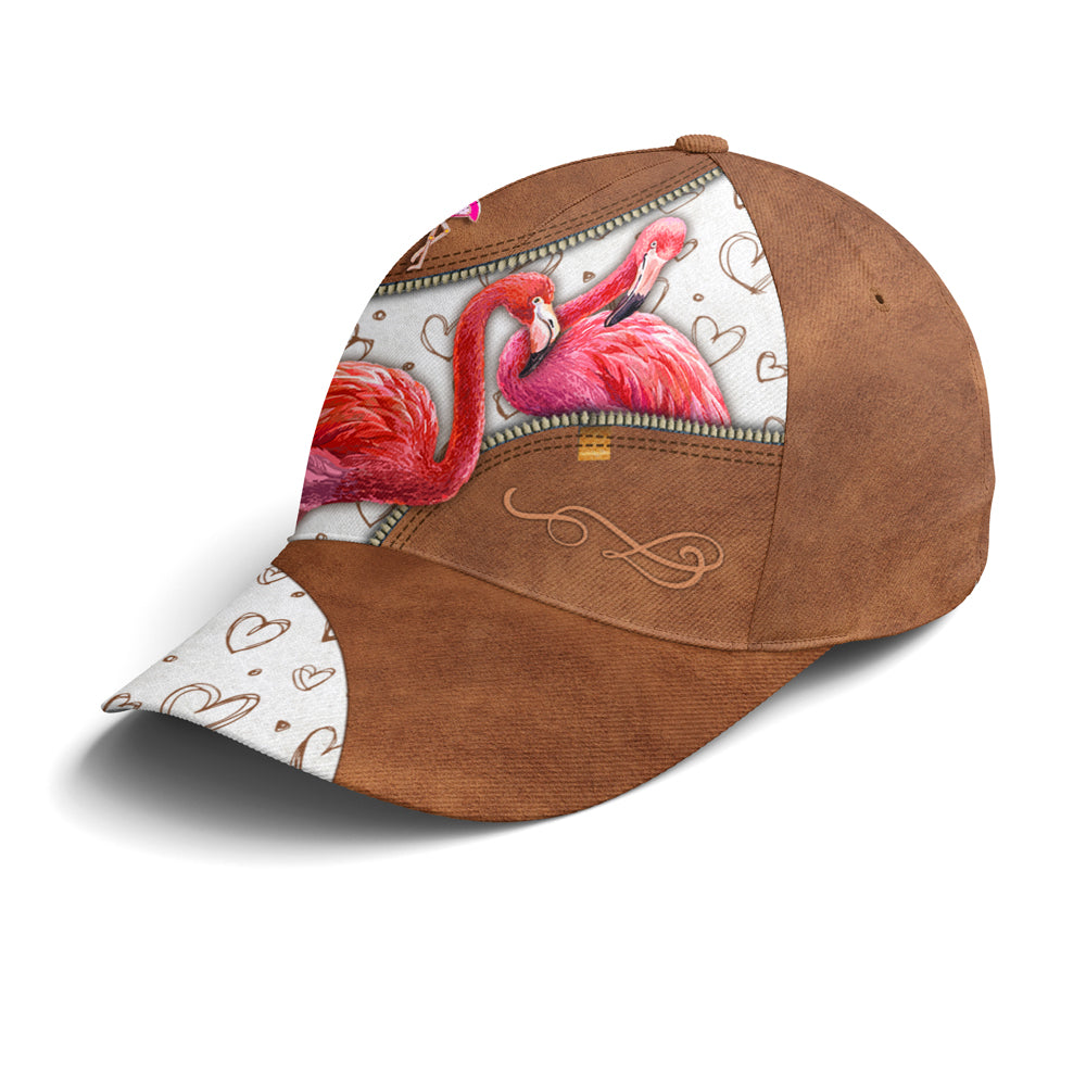 Couple Flamingo Heart Pattern Leather Style Baseball Cap Lasfour CO0796