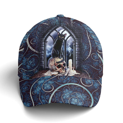 Mystical Black Cat And Skull Baseball Cap Lasfour CO0732