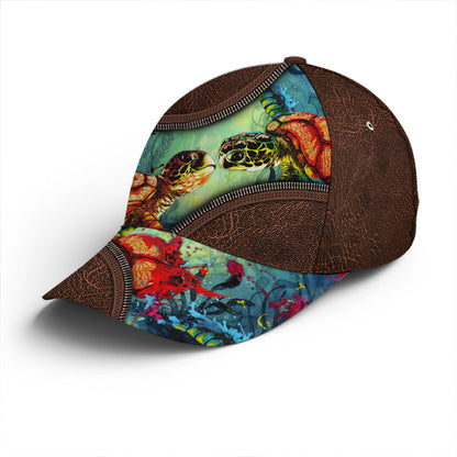 Sea Turtle Ocean Theme Leather Style Baseball Cap Lasfour CO0816