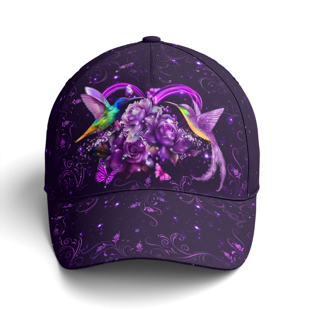 Purple Floral Couple Hummingbird Baseball Cap Lasfour CO0952