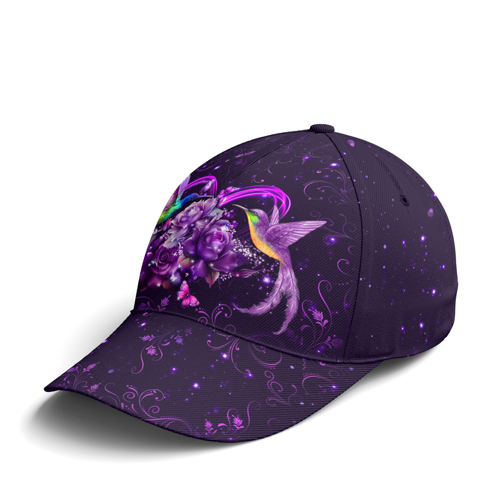 Purple Floral Couple Hummingbird Baseball Cap Lasfour CO0952