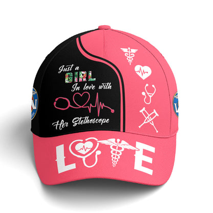 Just A Girl In Love With Her Stethoscope Baseball Cap Lasfour CO0764