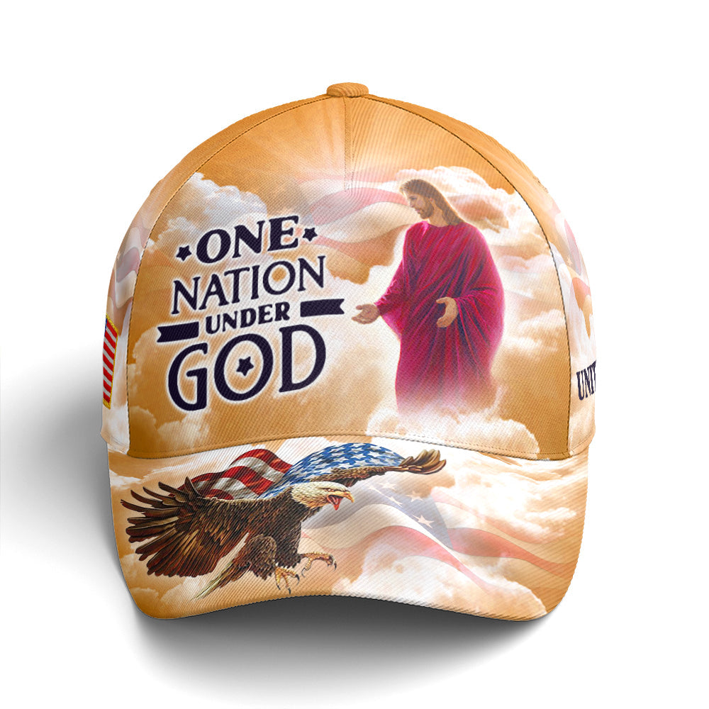 One Nation Under God Baseball Cap For Jesus Lovers Drawing Vector Style Yellow Lasfour CO0976