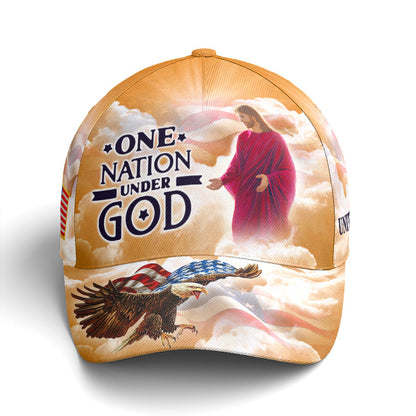 One Nation Under God Baseball Cap For Jesus Lovers Drawing Vector Style Yellow Lasfour CO0976