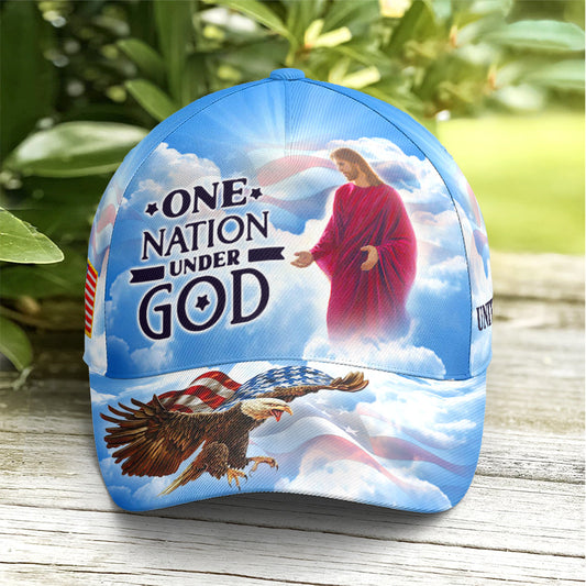 One Nation Under God Baseball Cap For Jesus Lovers Drawing Vector Style Blue Lasfour CO0977