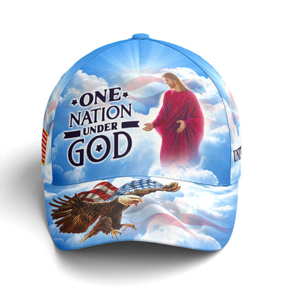 One Nation Under God Baseball Cap For Jesus Lovers Drawing Vector Style Blue Lasfour CO0977